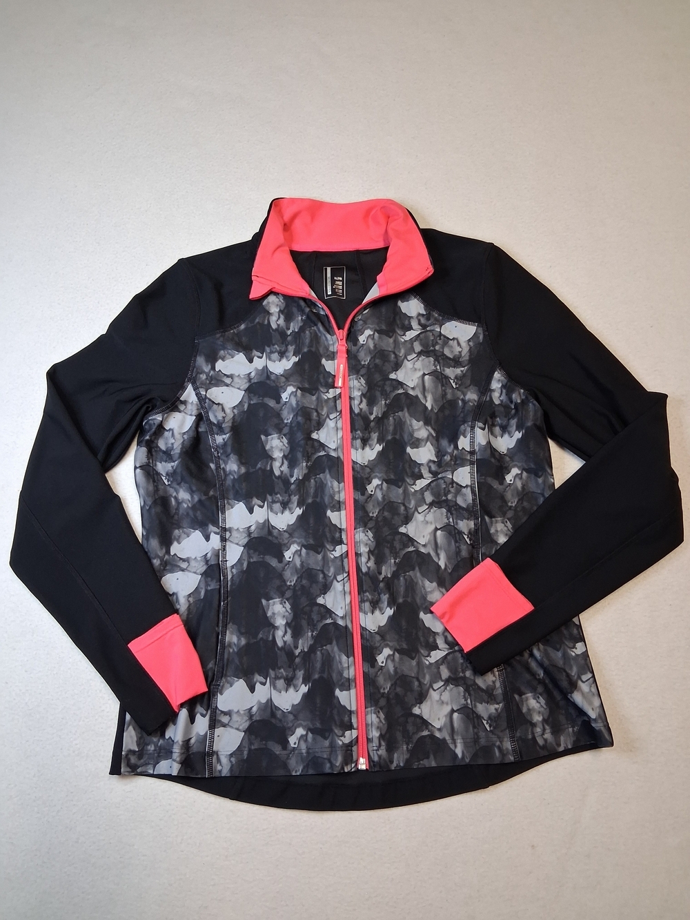 Mondetta Black Patterned Utility Jacket with Coral Accents